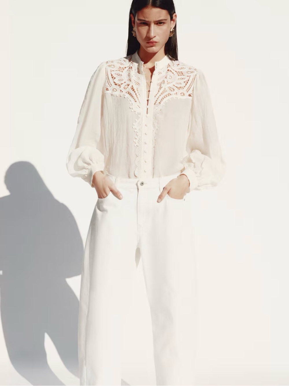 H&M LACE-YOKE BLOUSE